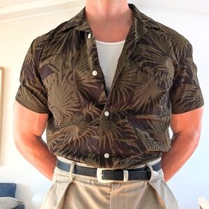 Vince - green and black floral camp collar Hawaiian inspired designer shirt